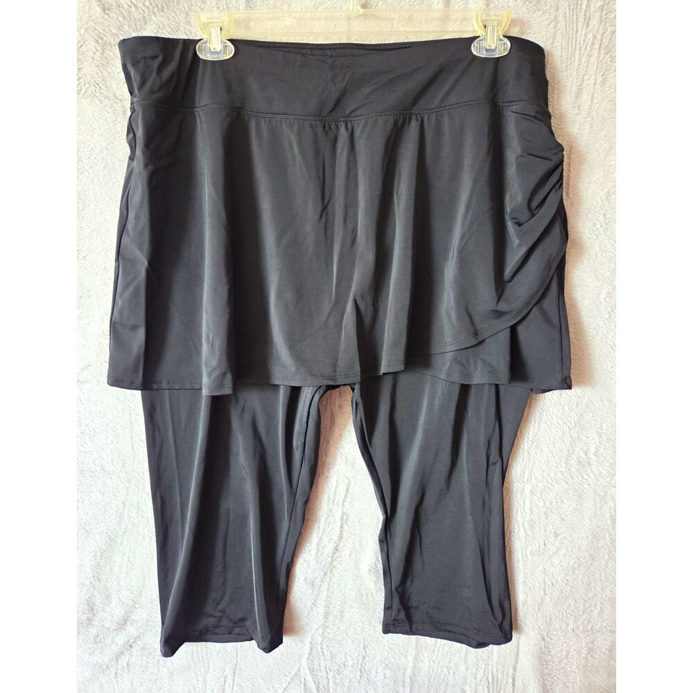 Women’s Size 30 Black Swim Skort w/ Built-In Capri Leggings Pull-On Stretch